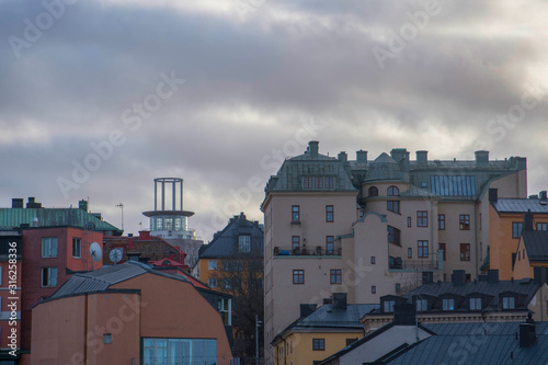 Old town houses in the district Södermalm in Stockholm a grey winter day photo