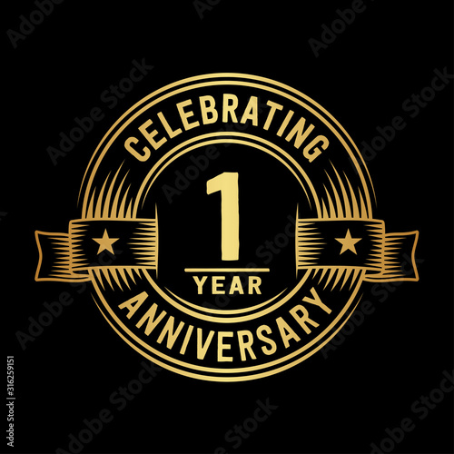 1 year anniversary celebration logotype. Vector and illustration.