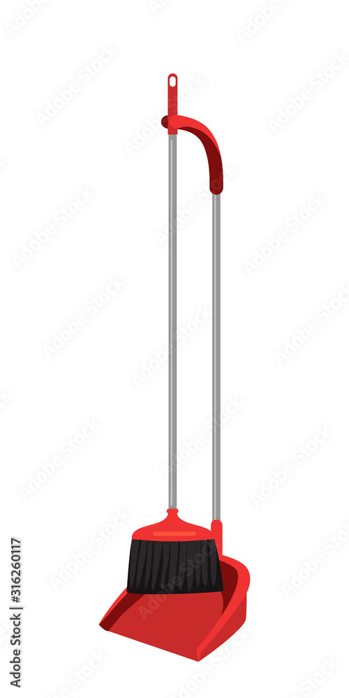 Broomstick and scoop for floor cleaning on white Broomstick and scoop for floor cleaning on white