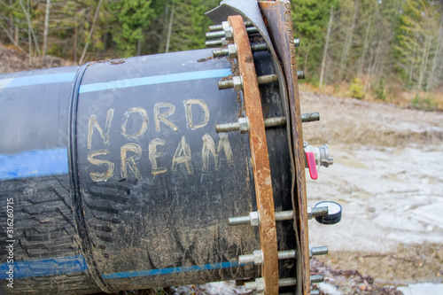 Metal plug on the water pipe to the Nord stream 2 pipeline photo