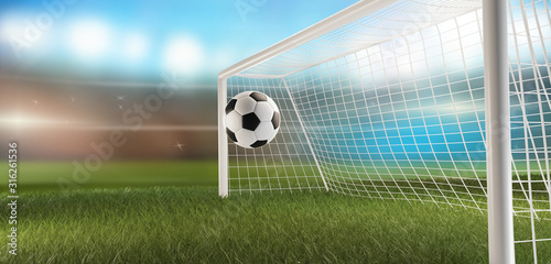 soccer football ball and soccer goal 3d-illustration © wetzkaz
