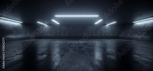 Cement Dark Grunge Parking Underground Car Warehouse Garage Studio Rough Modern Reflective Spaceship Tunnel Corridor Showcase 3D Rendering