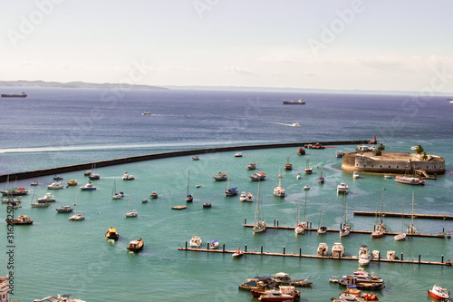  São Marcelo Fort in Salvador in Bahia Brazil with boats under the sea