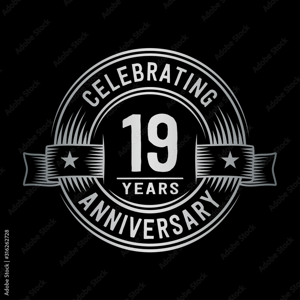 19 years anniversary celebration logotype. Vector and illustration.