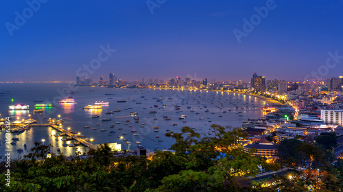 Panoramic scenic of Pattaya city at night  Thailand.