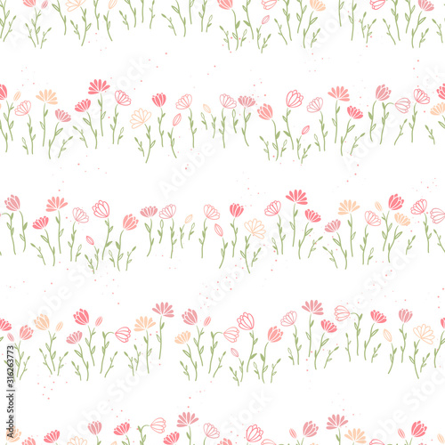 Cute hand drawn meadow seamless pattern, doodle floral background, great for textiles, banners, wallpapers, wrapping - vector design
