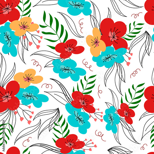 Seamless floral pattern on a white background, in trendy colors. Cute floral pattern, printing on textiles. Interior decoration. Printing on t-shirts and fabrics.Vector