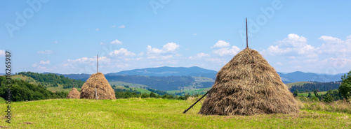 Photography haystack on the grassy field in summer
