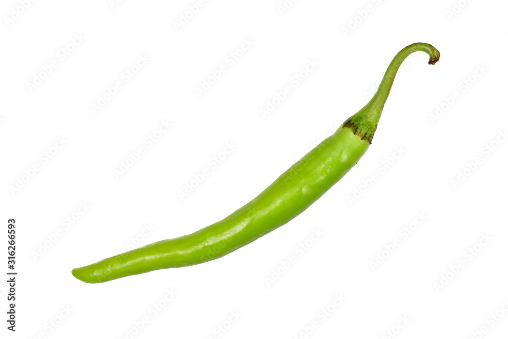 green chilly isolated on white background, top view green chilly isolated on white background, top view