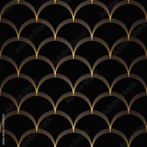 Art-Deco-Muster. Nahtloser weißer und goldener Hintergrund