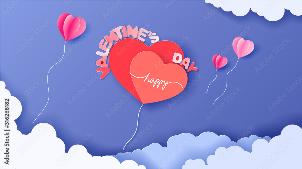 Happy Valentines Day card vector PAPER ART Happy Valentines Day card vector PAPER ART