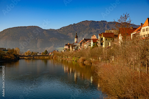 Frohnleiten small town above Mur river in Styria,Austria. Famous travel destination.
