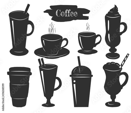 Glasses and cups for coffee set