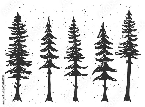 Stencil forest pine trees woodland