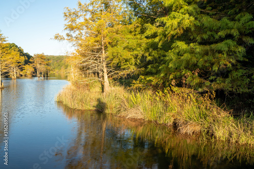 Trees line the water ways of Broken Bow, Oklahoma.