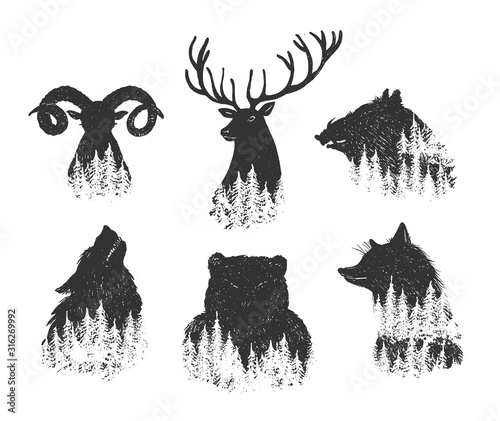 Abstract forest animals head set