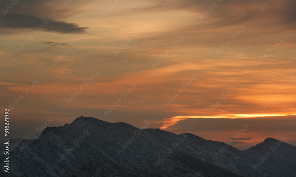 Sunset in the mountains of Alicante, Spain.