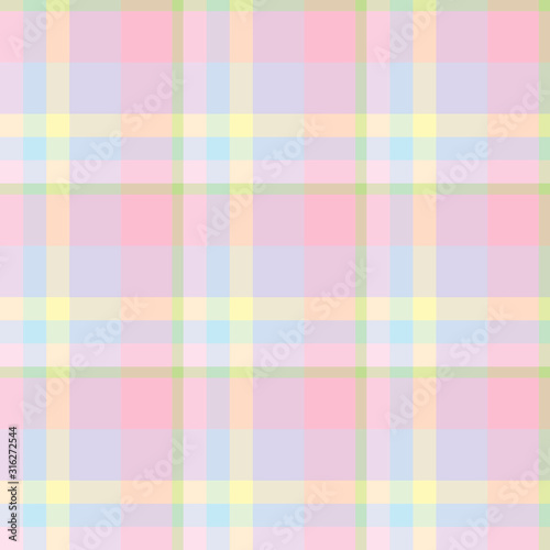 Checkered background in light pink, blue, yellow and green tones. Seamless pattern for your design.
