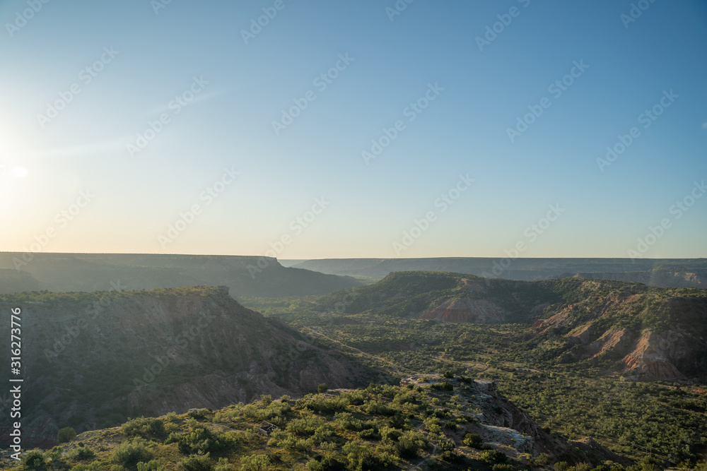 The canyon winds through Palo Duro Canyon State Park near Amarillo, Texas. 