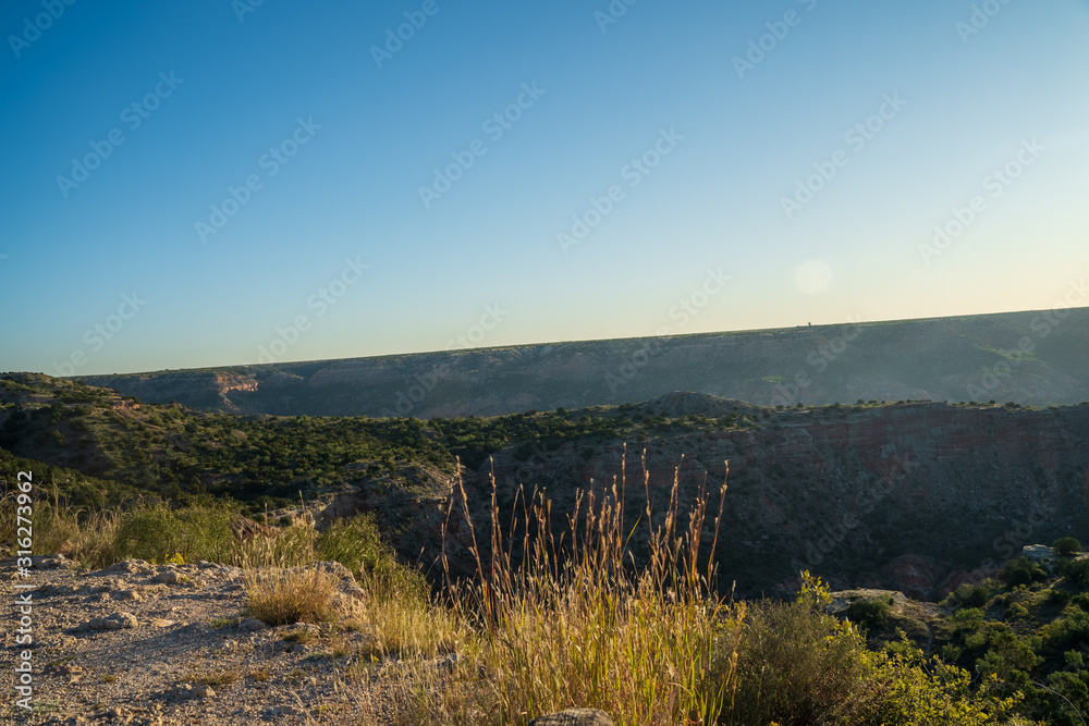 The canyon winds through Palo Duro Canyon State Park near Amarillo, Texas. 