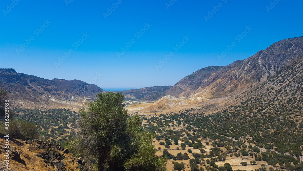 View of mountainous landscape on greek island Nisyros 
