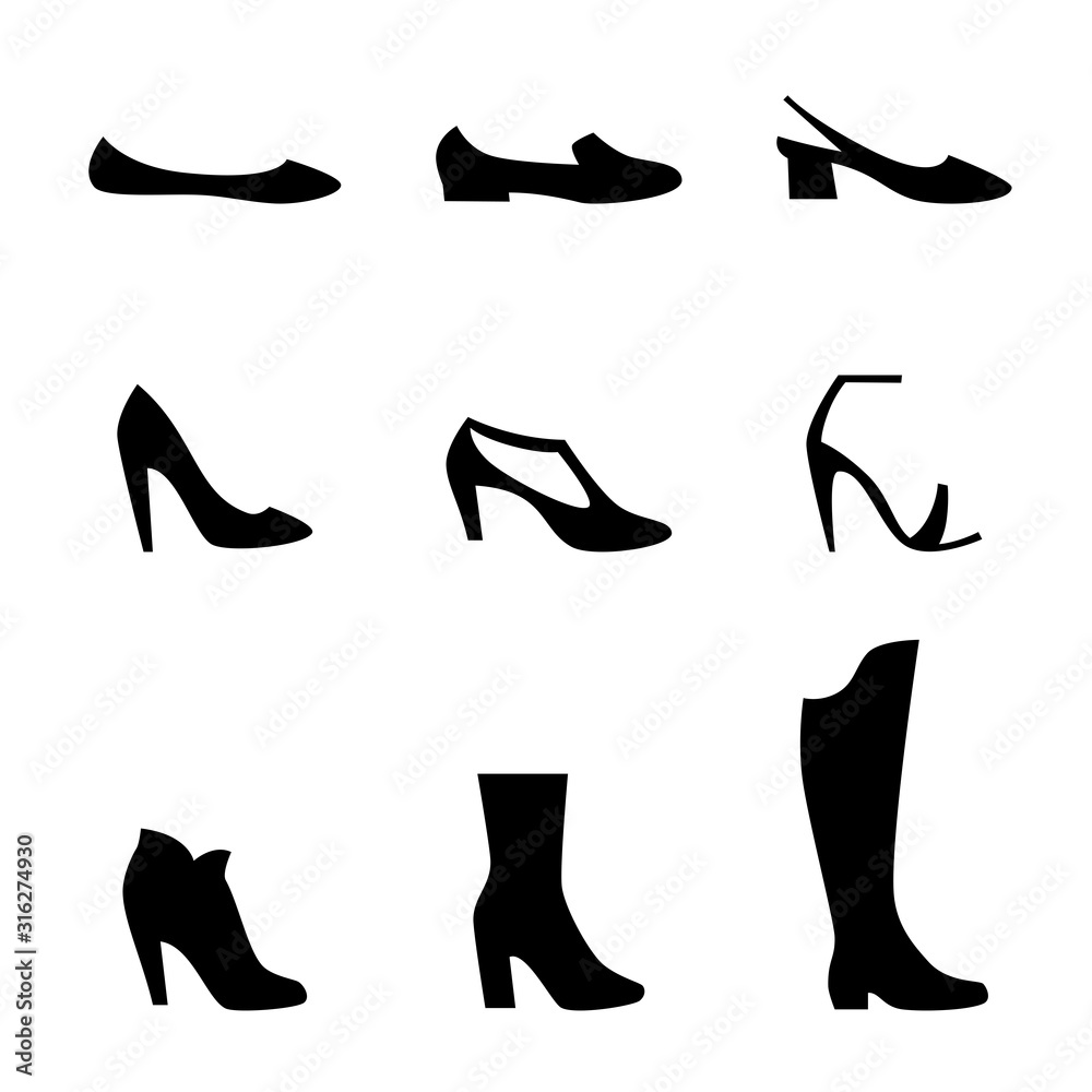Female shoe vector icon set.. Female shoe vector icon set..