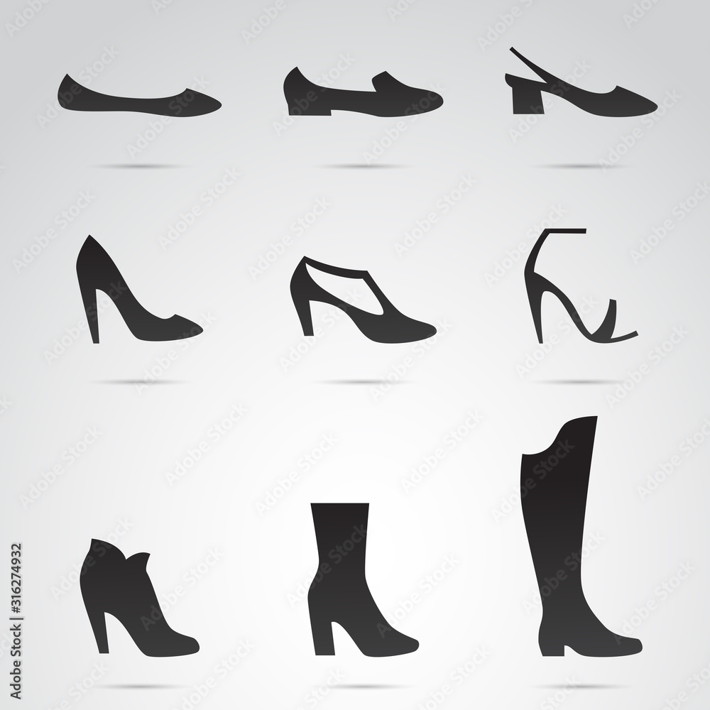 Shos for woman vector icon set. Shos for woman vector icon set.