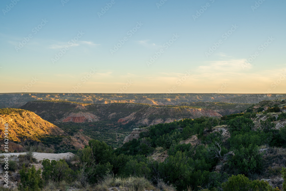 The canyon winds through Palo Duro Canyon State Park near Amarillo, Texas. 