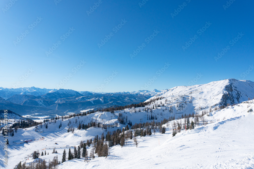 Tauplitz Alm panorama of the skiing resort in Steiermark, Austria