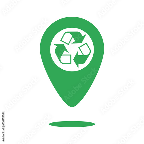 Icône de symbole de recyclage, Icône de recyclage de l'emplacement, Réutilisez le pointeur de la carte