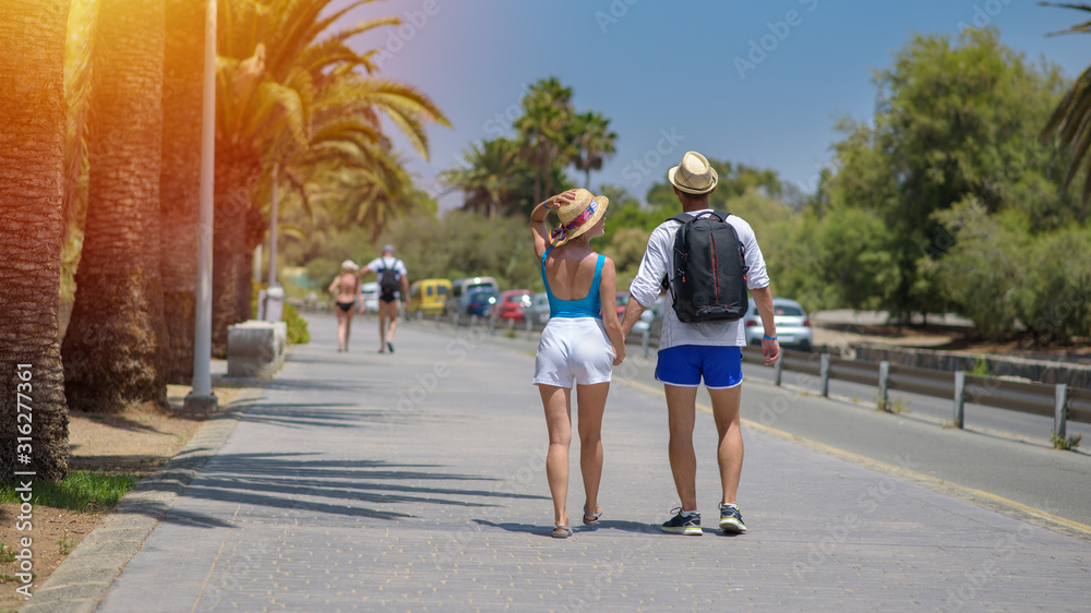 Fototapeta premium Harmony family relationships. Wife and husband travelling together while their summer vacations.