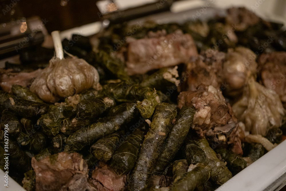 Grape Leaves Filled with Rice and Meat Traditional Syrian and Lebanese Food Grape Leaves Filled with Rice and Meat Traditional Syrian and Lebanese Food