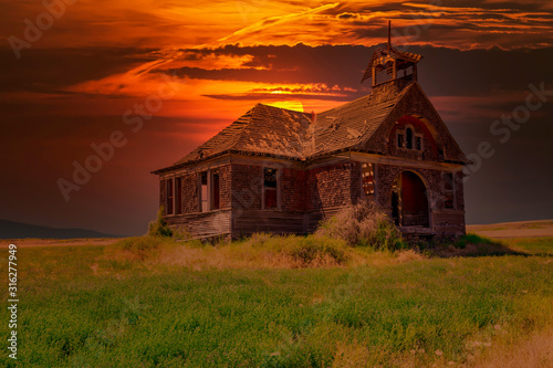 Abandoned Govan Schoolhouse at Sunset photo