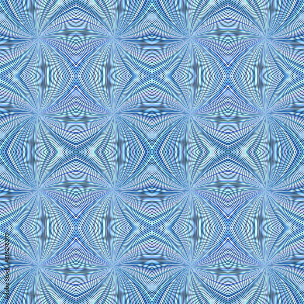 Blue seamless abstract psychedelic curved stripe pattern background - vector burst design