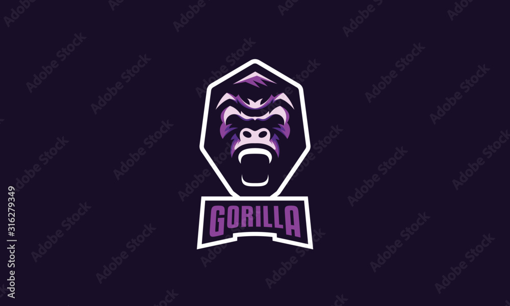Modern and illustrative Gorilla mascot logo.