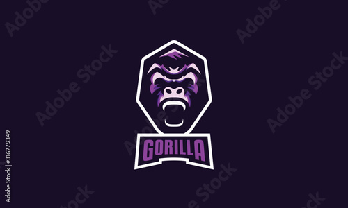 Modern and illustrative Gorilla mascot logo.