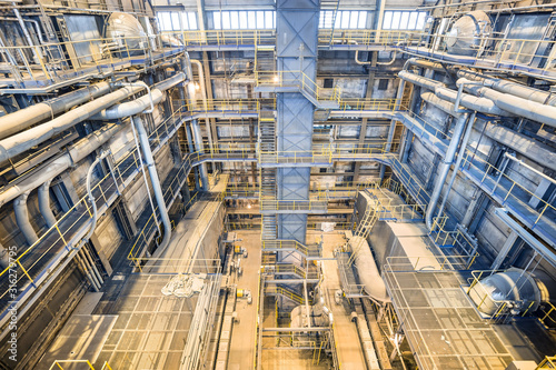 Coal power plant. Industry interior with boilers. Production of electric energy © davidjancik