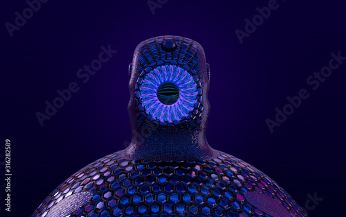 Фотография Android mit leuchtendem Auge als Display | BIG BROTHER KONZEPT | 3D Illustration