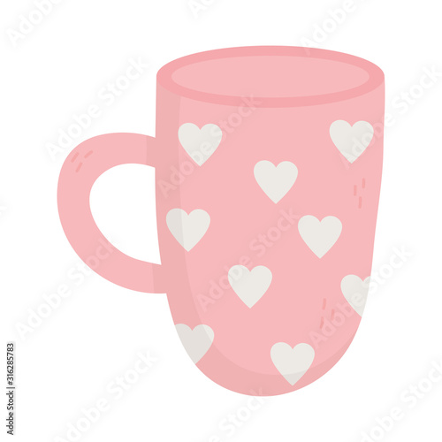 happy valentines day, coffee cup with hearts love decoration