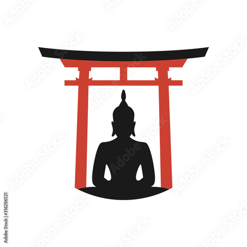 budha and torii gate illustration