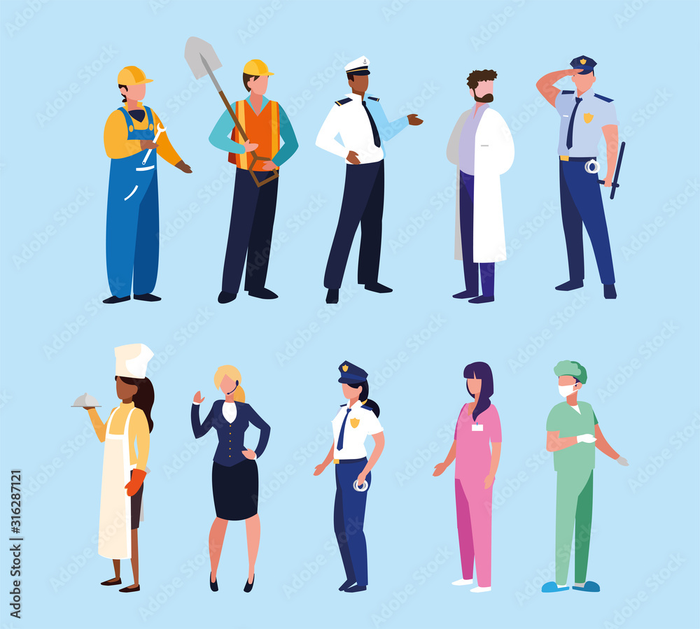 Fototapeta premium set of professions people with uniform of work