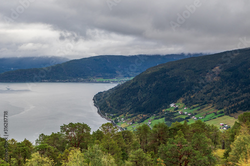Cloudy summer day in Norway fjord nature travel 