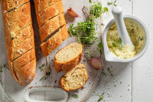 Homemade and hot garlic bre...