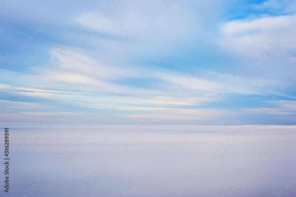 Skies above the fog. Bird eye view