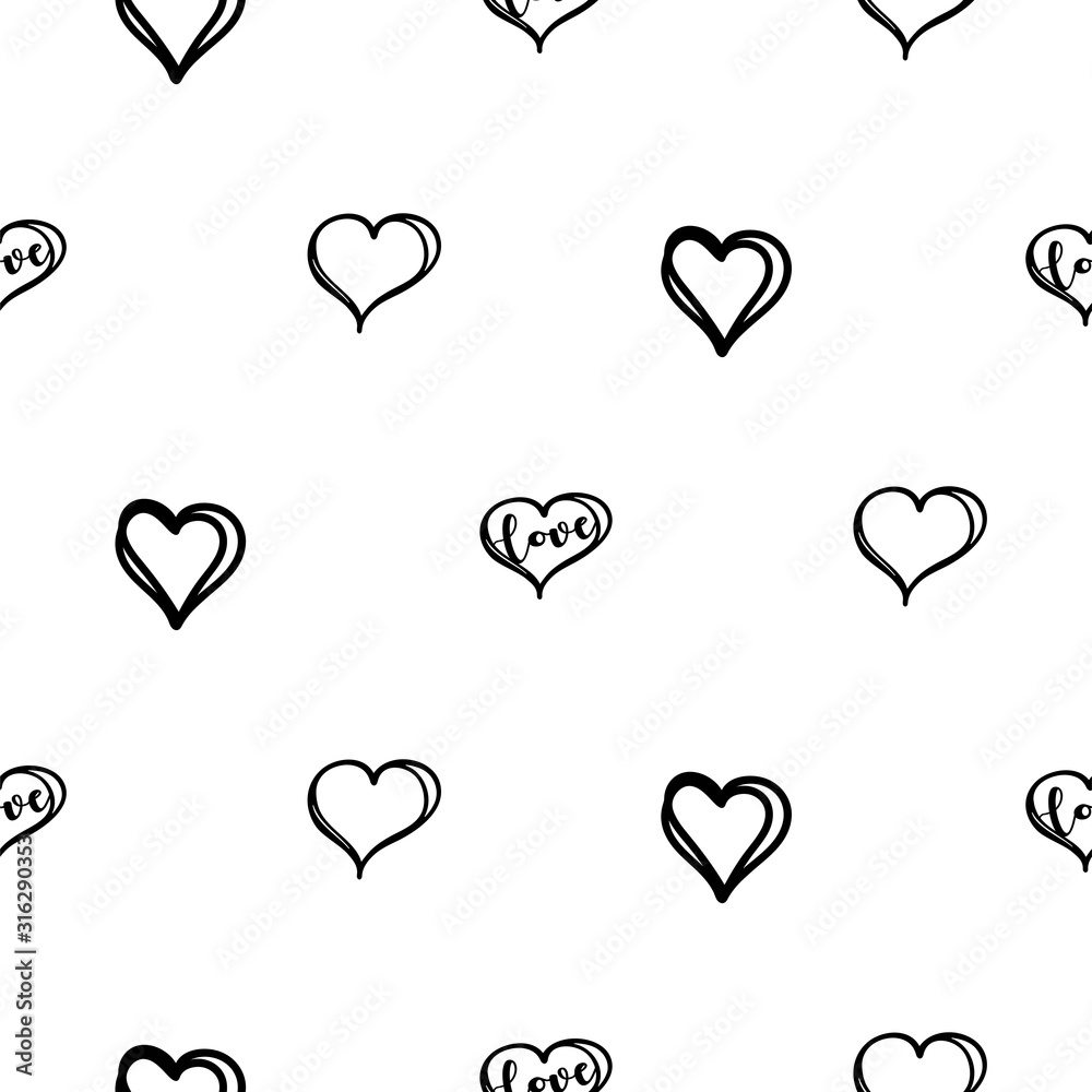 Doodle heart vector seamless doodle texture. Pattern for valentine card design. Love clipart background.