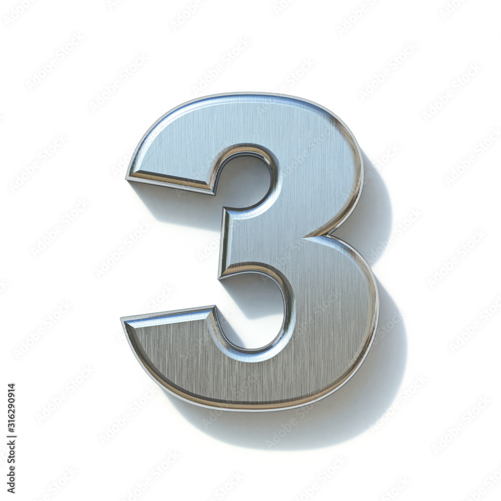 Brushed metal font Number 3 THREE 3D Brushed metal font Number 3 THREE 3D