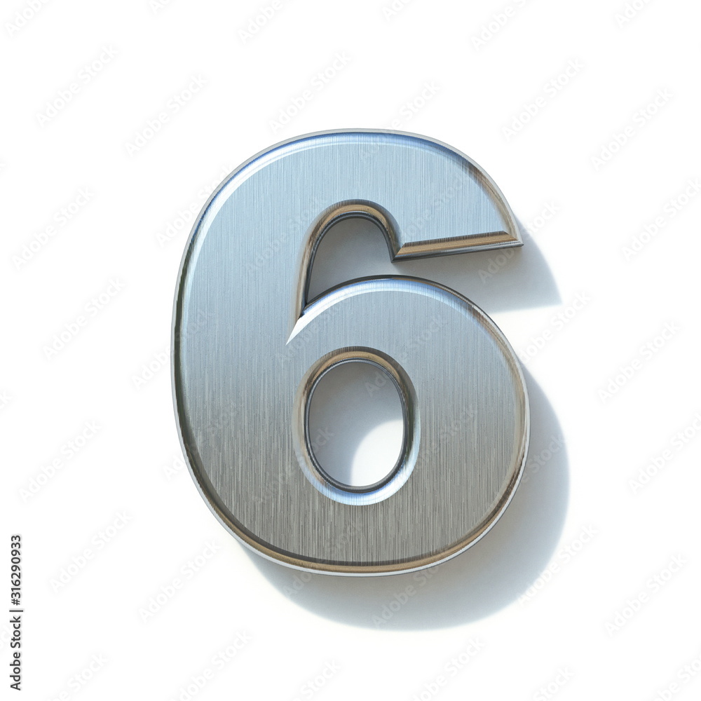Brushed metal font Number 6 SIX 3D Brushed metal font Number 6 SIX 3D