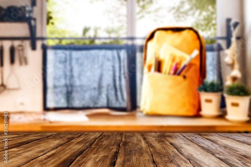 Desk of free space and window sill background 