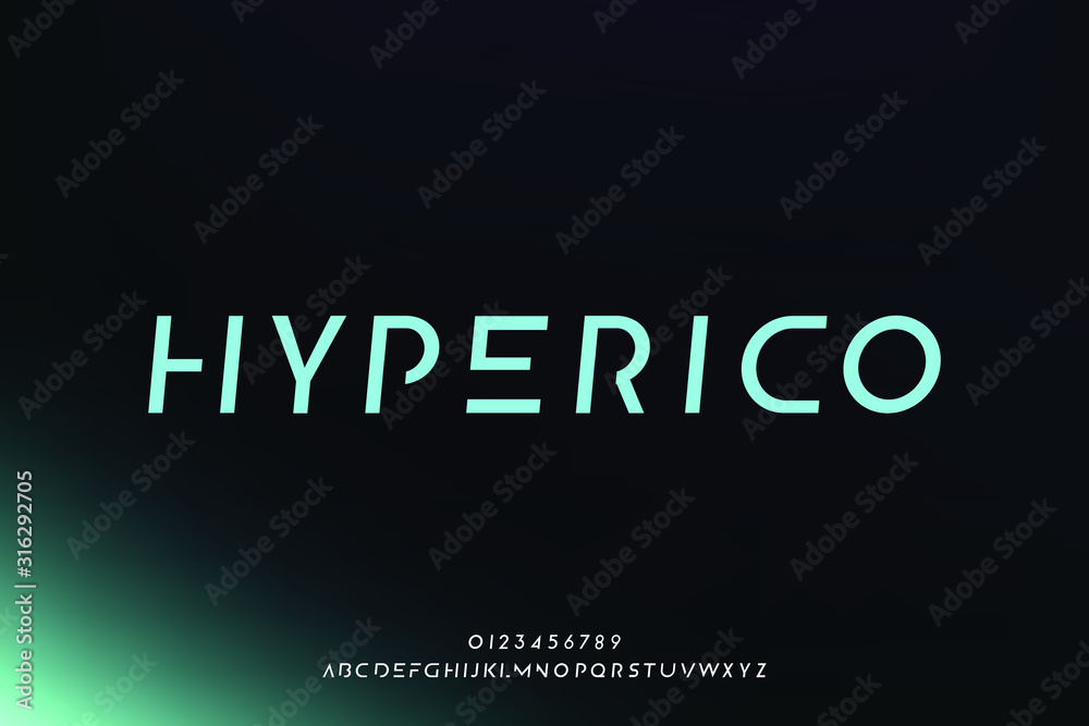 Hyperico, an Abstract technology science alphabet font. digital space typography vector illustration design