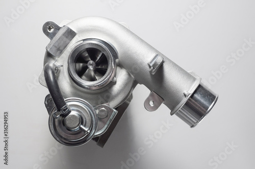 new turbocharger of car on white background.